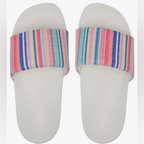 ROXY Women’s Slippy Terry Slides Sandals white multi rainbow cloth upper 8 - Picture 10 of 10